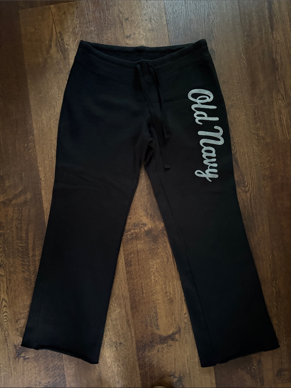 Y2K Vintage Old Navy Black Sweatpants with Gray Logo Size Medium PETITE